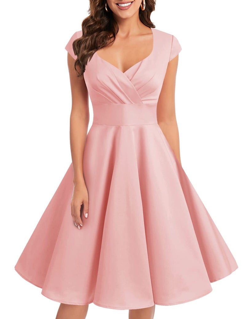 Bbonlinedress Womens Plus Size Pink Vintage Valentines Formal Cocktail Bridesmaid Prom Retro 50s Party Dress Blush 2XL - Image 1
